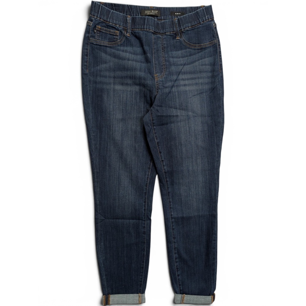 Judy Blue Womens Slim Fit Jeans 13 / 31 Pull On Stretch Cuffed Dark Wash JB88750